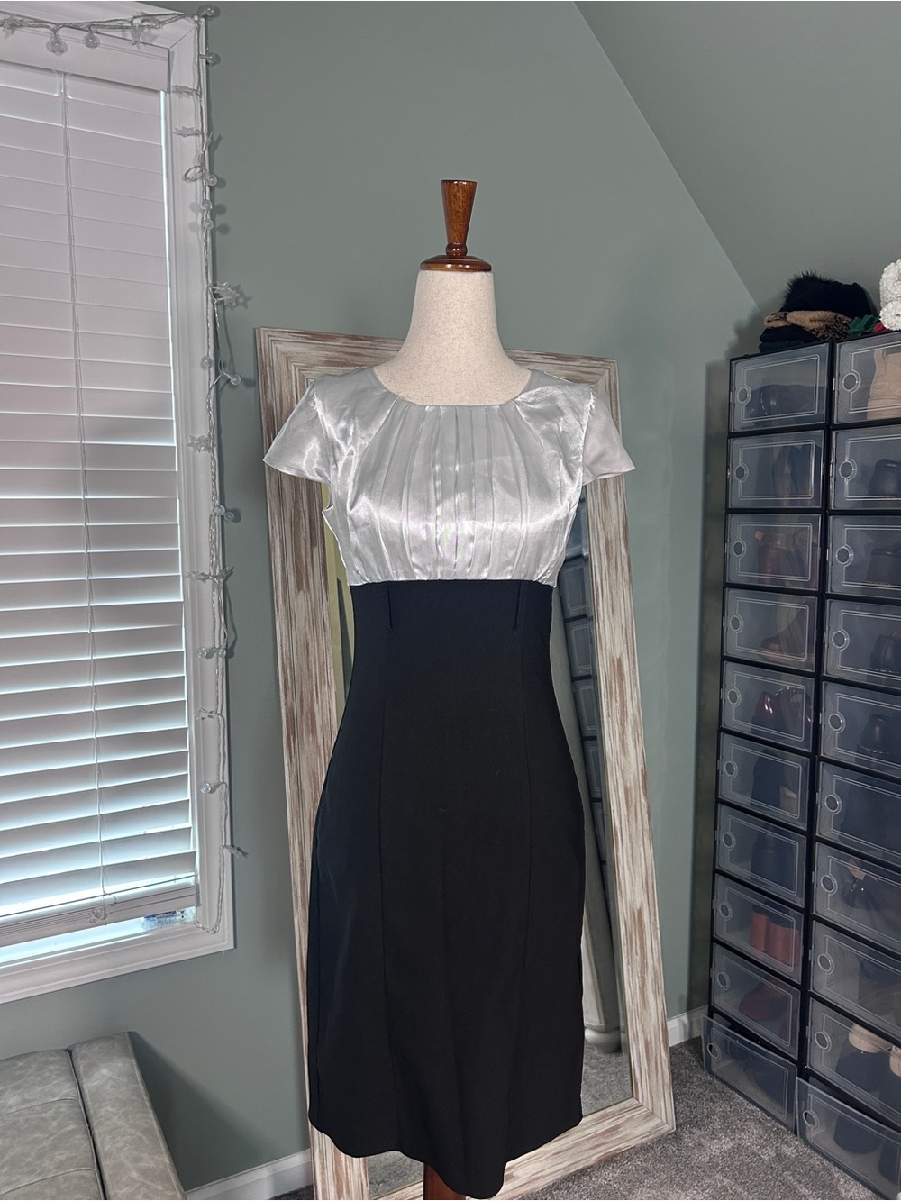 Speechless White and Black Satin Pencil Dress